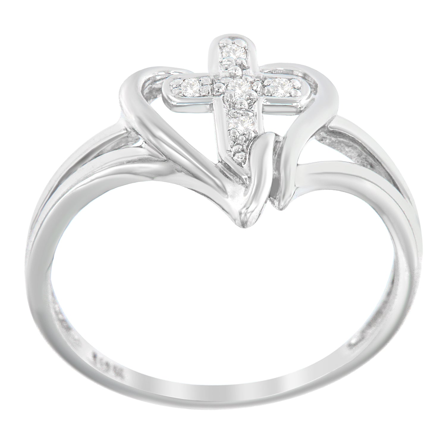 10K White Gold Diamond-Accented Cross & Open Heart Promise Fashion Ring (H-I Color, I1-I2 Clarity) - Size 7 Bids.com