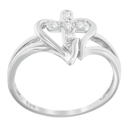 10K White Gold Diamond-Accented Cross & Open Heart Promise Fashion Ring (H-I Color, I1-I2 Clarity) - Size 7 Bids.com