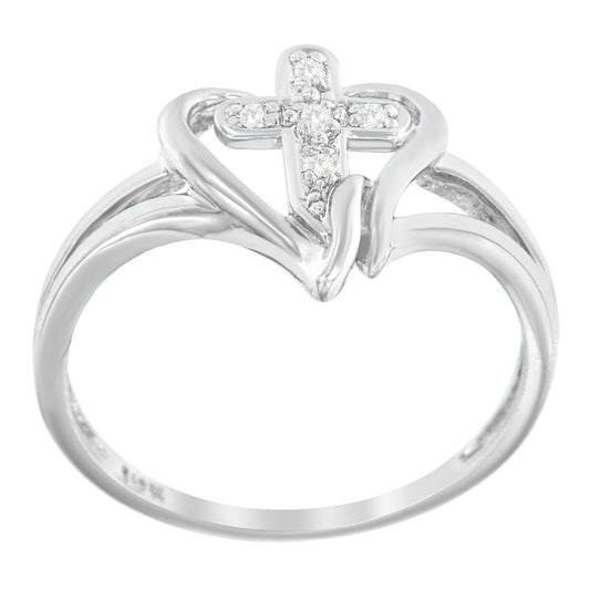 10K White Gold Diamond-Accented Cross & Open Heart Promise Fashion Ring (H-I Color, I1-I2 Clarity) - Size 7 Bids.com