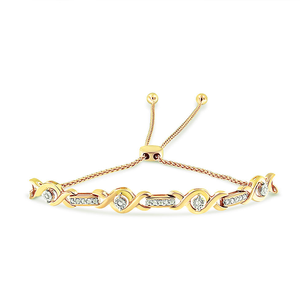 14K Yellow Gold Plated .925 Sterling Silver Channel Set Diamond Accent Twist 4â€-10â€ Adjustable Bolo Bracelet (I-J Color, I3 Clarity) Bids.com