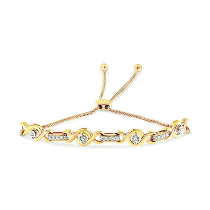 14K Yellow Gold Plated .925 Sterling Silver Channel Set Diamond Accent Twist 4â€-10â€ Adjustable Bolo Bracelet (I-J Color, I3 Clarity) Bids.com