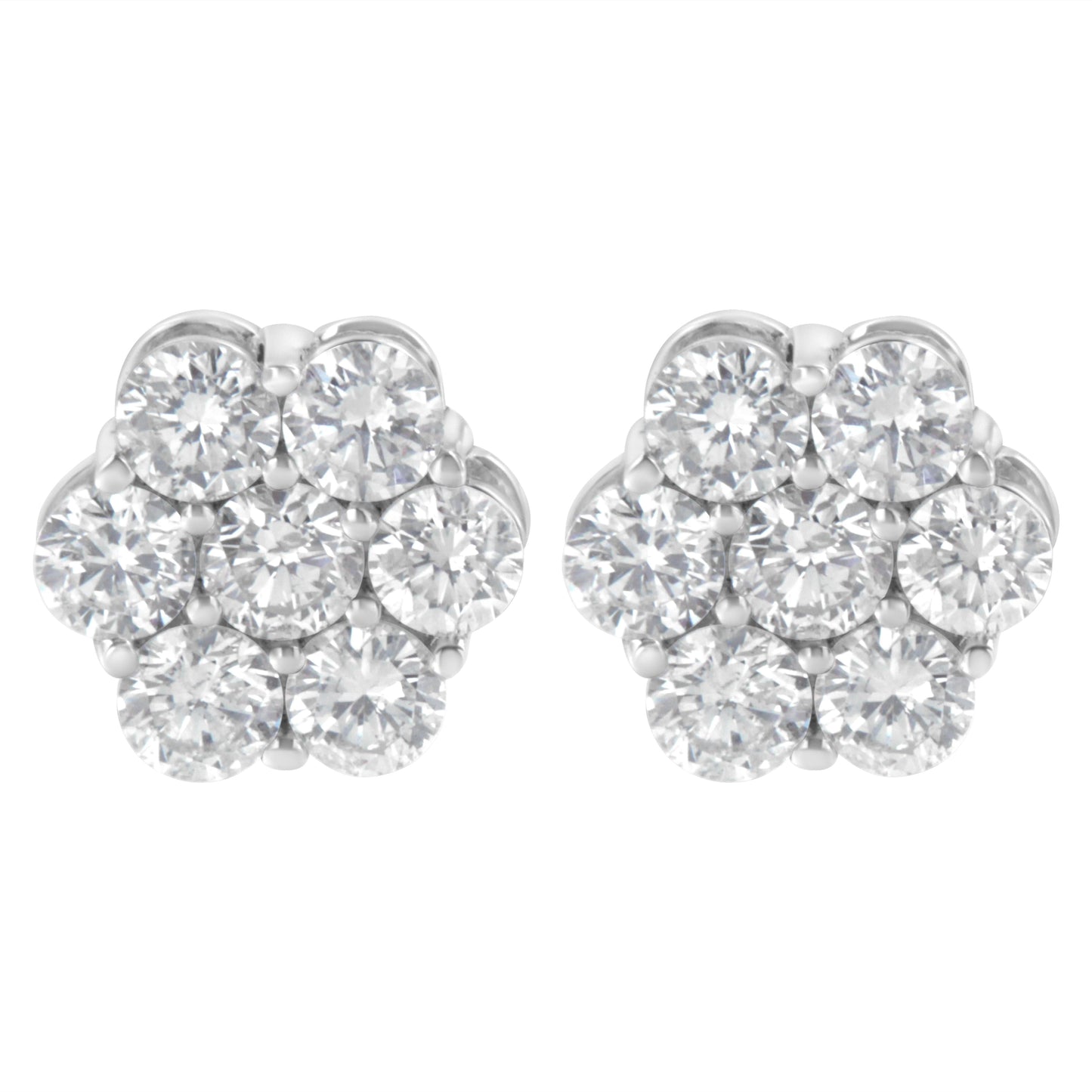 Sterling Silver 2 cttw Floral Composite 7 Stone Diamond Stud Earring (I-J, I1-I2) Bids.com