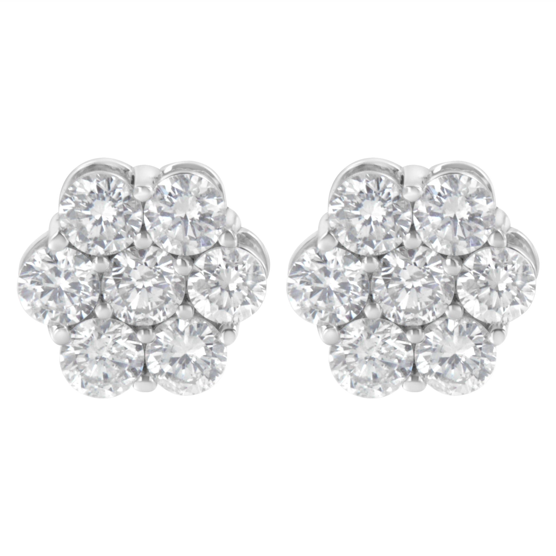 Sterling Silver 2 cttw Floral Composite 7 Stone Diamond Stud Earring (I-J, I1-I2) Bids.com