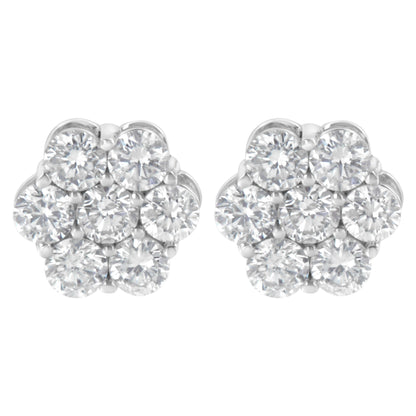 Sterling Silver 2 cttw Floral Composite 7 Stone Diamond Stud Earring (I-J, I1-I2) Bids.com