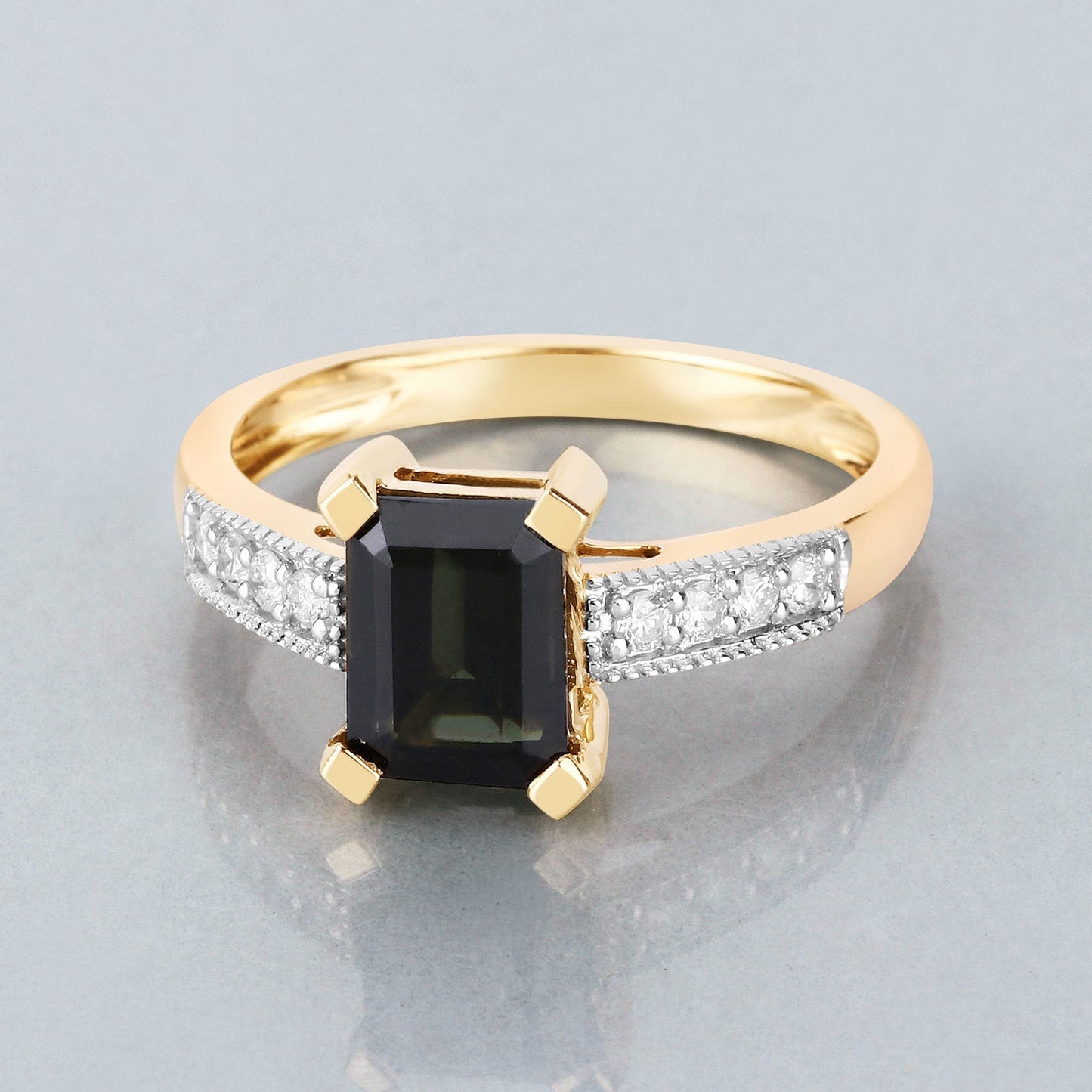 1.91 Carat Genuine Green Tourmaline and White Diamond 14K Yellow Gold Ring Bids.com