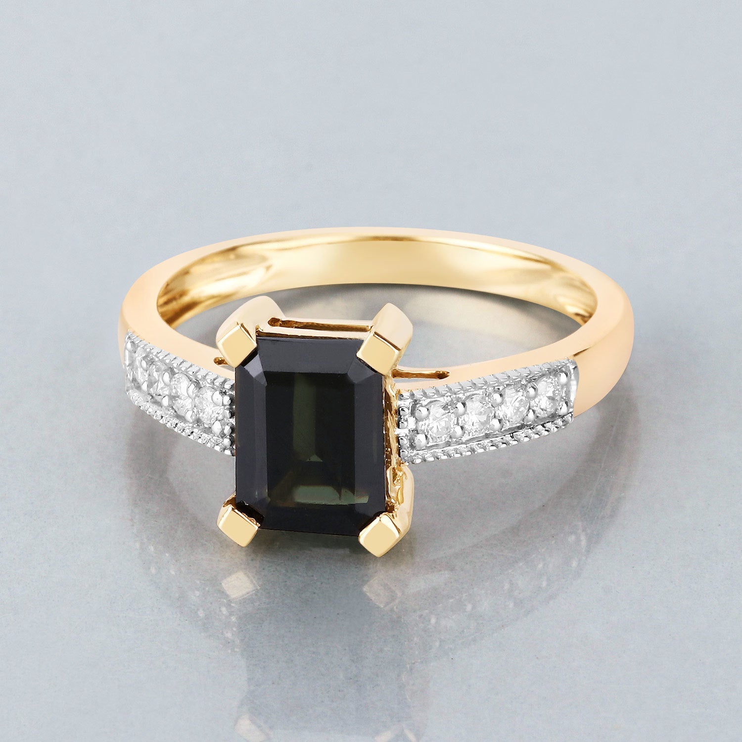 1.91 Carat Genuine Green Tourmaline and White Diamond 14K Yellow Gold Ring Bids.com
