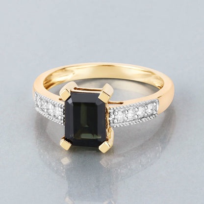 1.91 Carat Genuine Green Tourmaline and White Diamond 14K Yellow Gold Ring Bids.com