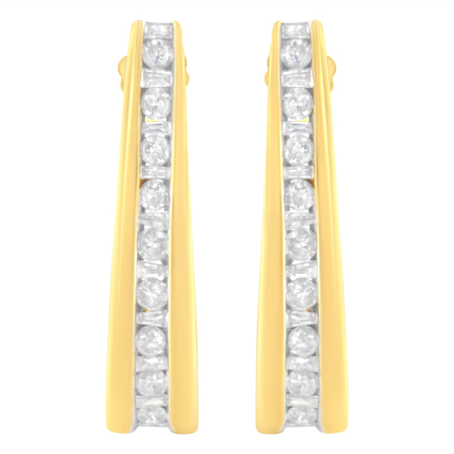 10K Yellow Gold 1 cttw Channel Set Diamond J-Hoop Earrings (H-I Clarity, I1-I2 Color) Bids.com