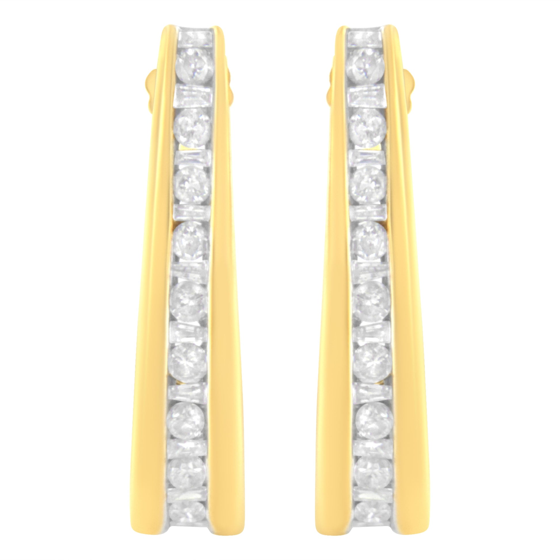 10K Yellow Gold 1 cttw Channel Set Diamond J-Hoop Earrings (H-I Clarity, I1-I2 Color) Bids.com
