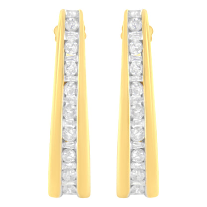 10K Yellow Gold 1 cttw Channel Set Diamond J-Hoop Earrings (H-I Clarity, I1-I2 Color) Bids.com