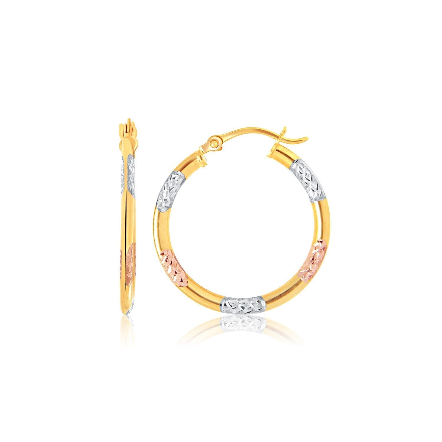 14k Tri-Color Gold Classic Hoop Earrings with Diamond Cut Details Bids.com