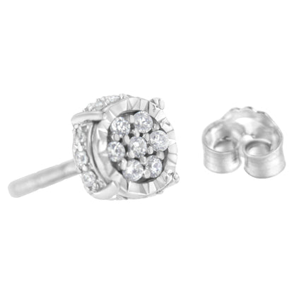 .925 Sterling Silver 1/3 cttw Round-cut Diamond Floral Stud Earring (I-J Clarity, I3 Color) Bids.com