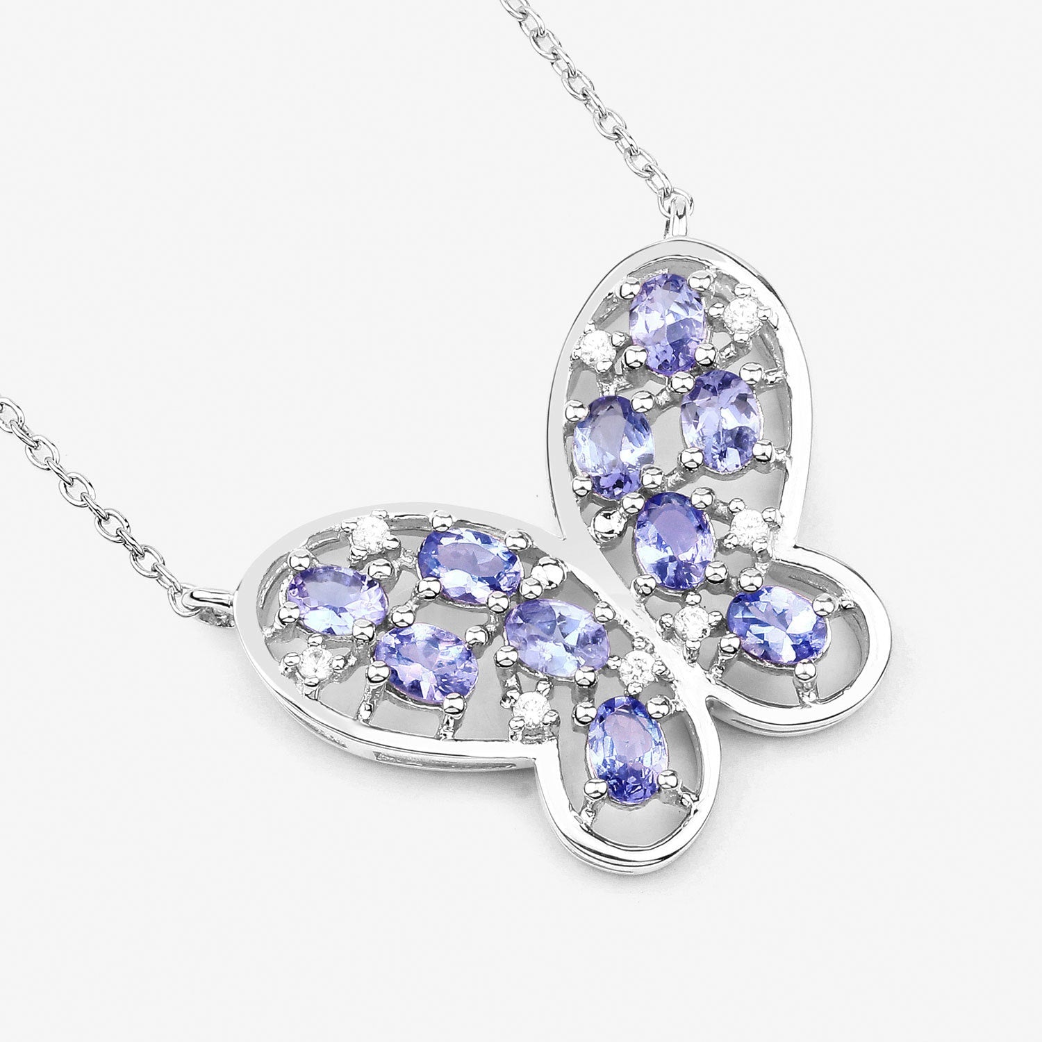 1.86 Carat Genuine Tanzanite and White Zircon .925 Sterling Silver Necklace Bids.com