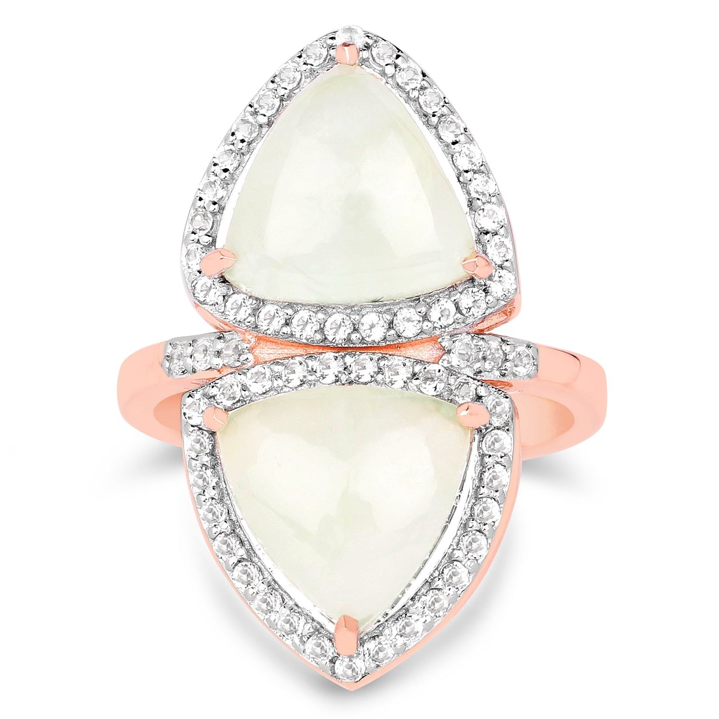 18K Rose Gold Plated 7.58 Carat Genuine Prehnite and White Topaz .925 Sterling Silver Ring Bids.com