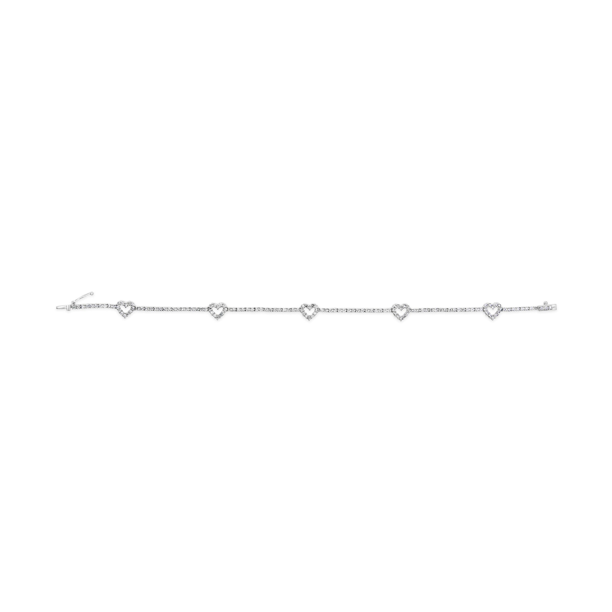 14K White Gold 1 1/2 Cttw Diamond Heart Station Strand Bracelet (H-I Color, I1-I2 Clarity) - 7.5 Inches Bids.com