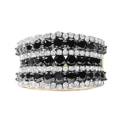 14K Yellow Gold Plated .925 Sterling Silver 1 3/4 Cttw Treated Black and White Alternating Diamond Multi Row Band Ring (Black / I-J Color, I2-I3 Clarity) - Size 7 Bids.com