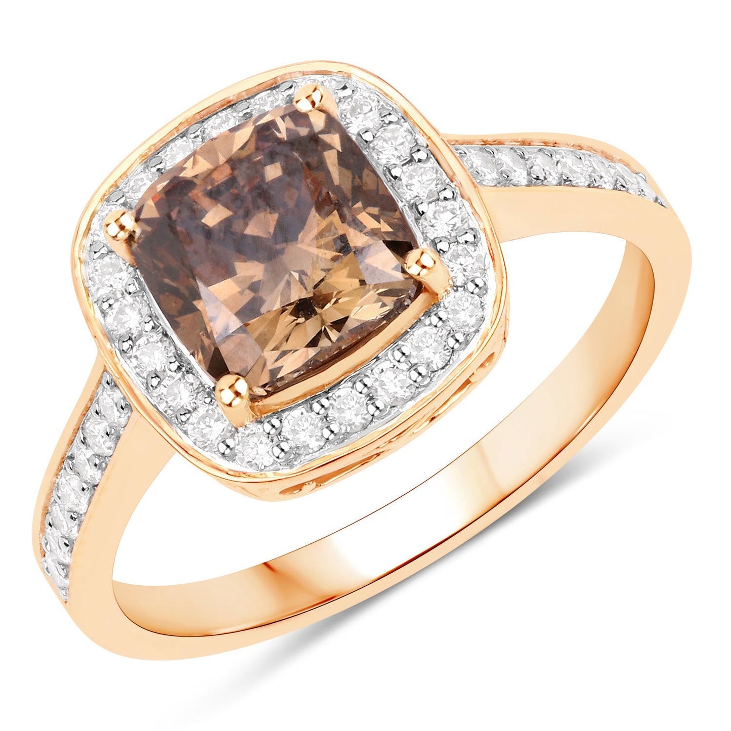 IGI Certified 2.19 Carat Genuine Brown Diamond Center and 0.36cttw White Diamond 18K Yellow Gold Ring (2.55cttw) Bids.com