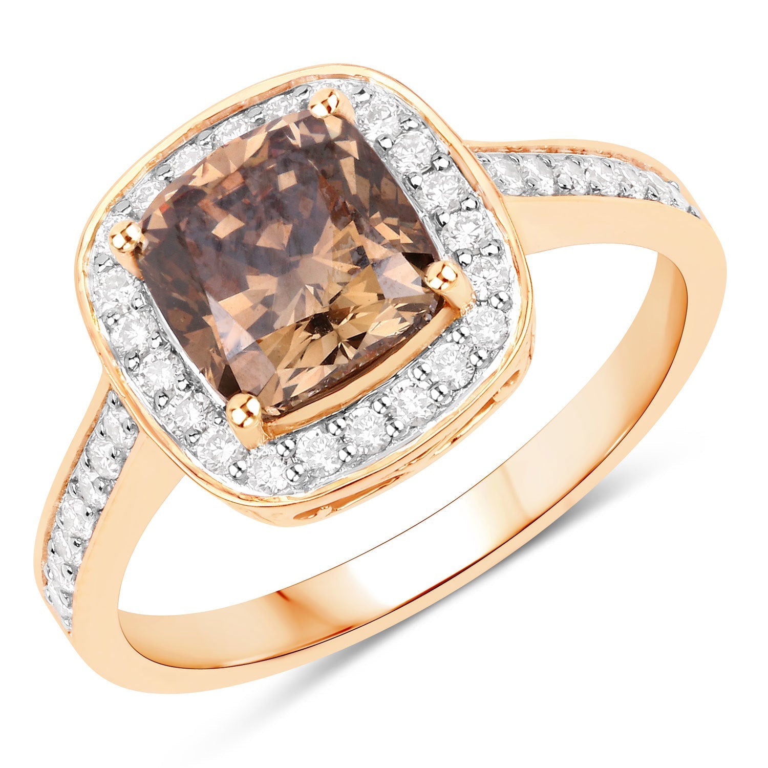 IGI Certified 2.19 Carat Genuine Brown Diamond Center and 0.36cttw White Diamond 18K Yellow Gold Ring (2.55cttw) Bids.com