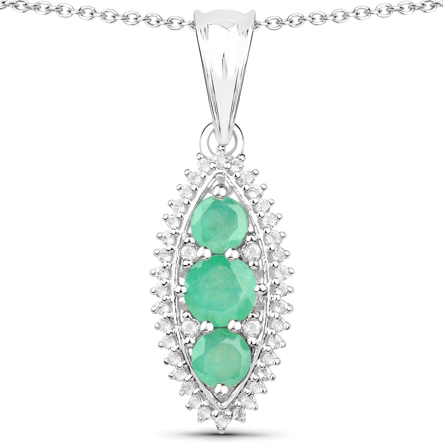 3.52 Carat Genuine Zambian Emerald and White Topaz .925 Sterling Silver 3 Piece Jewelry Set (Ring, Earrings, and Pendant w/ Chain) Bids.com