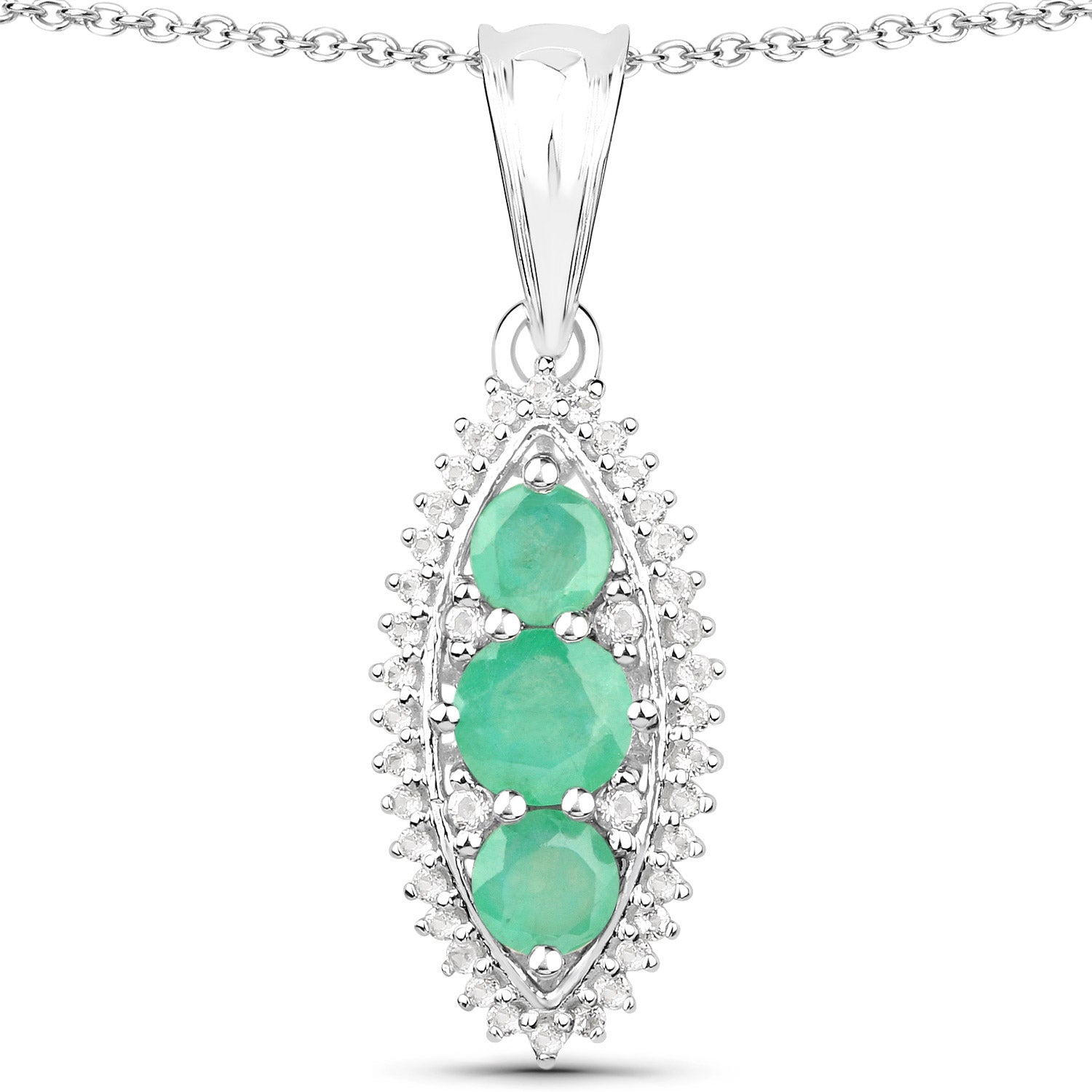 3.52 Carat Genuine Zambian Emerald and White Topaz .925 Sterling Silver 3 Piece Jewelry Set (Ring, Earrings, and Pendant w/ Chain) Bids.com