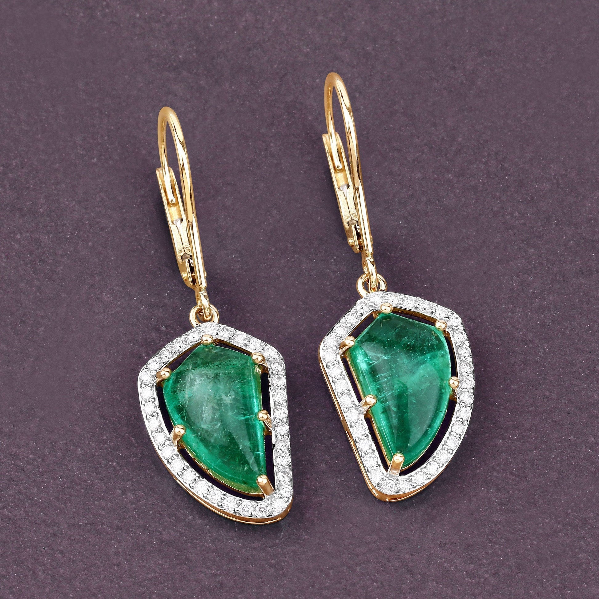 7.56 Carat Genuine Colombian Emerald and White Diamond 14K Yellow Gold Earrings Bids.com