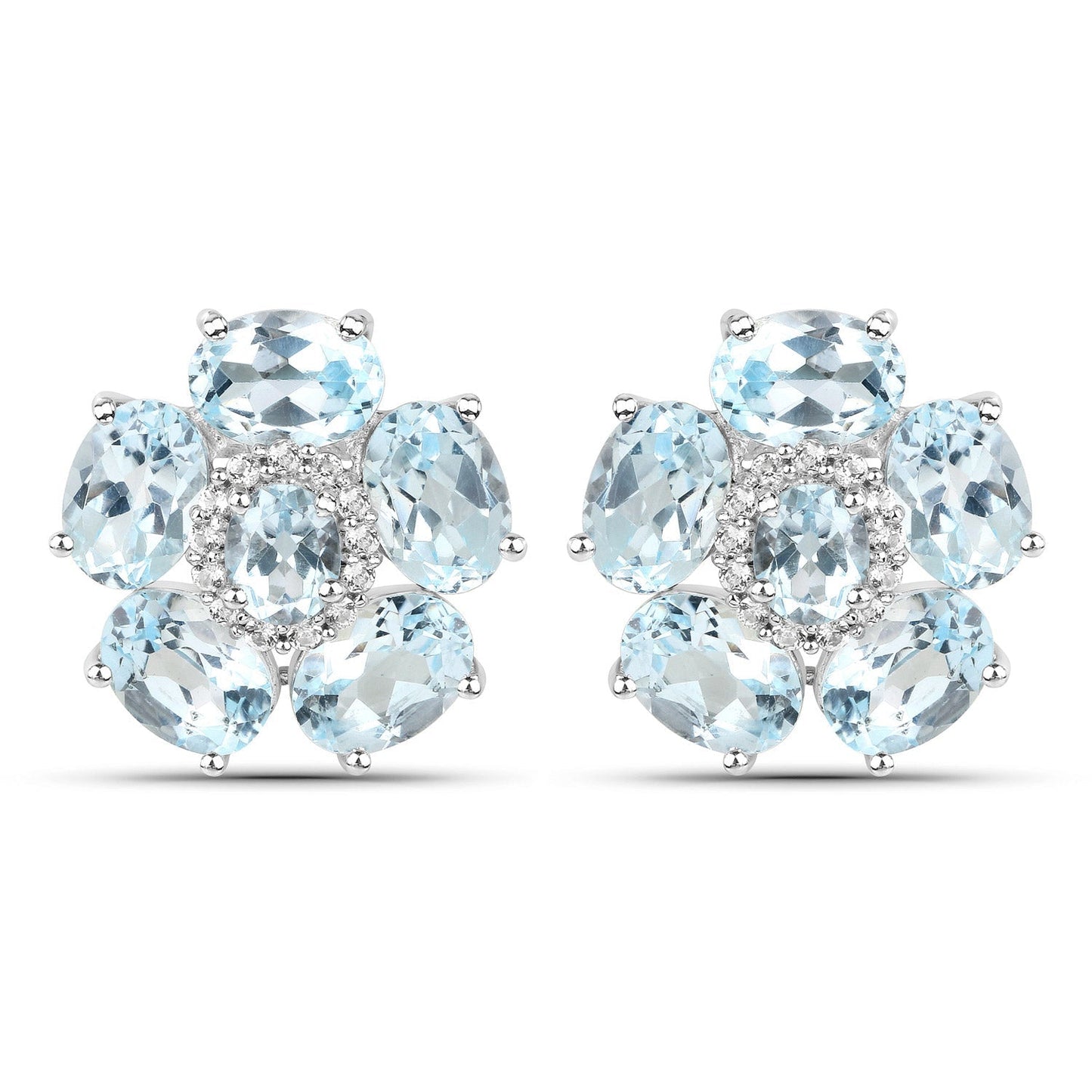 18K White Gold Plated 10.48 Carat Genuine Blue Topaz and White Topaz .925 Sterling Silver Earrings Bids.com