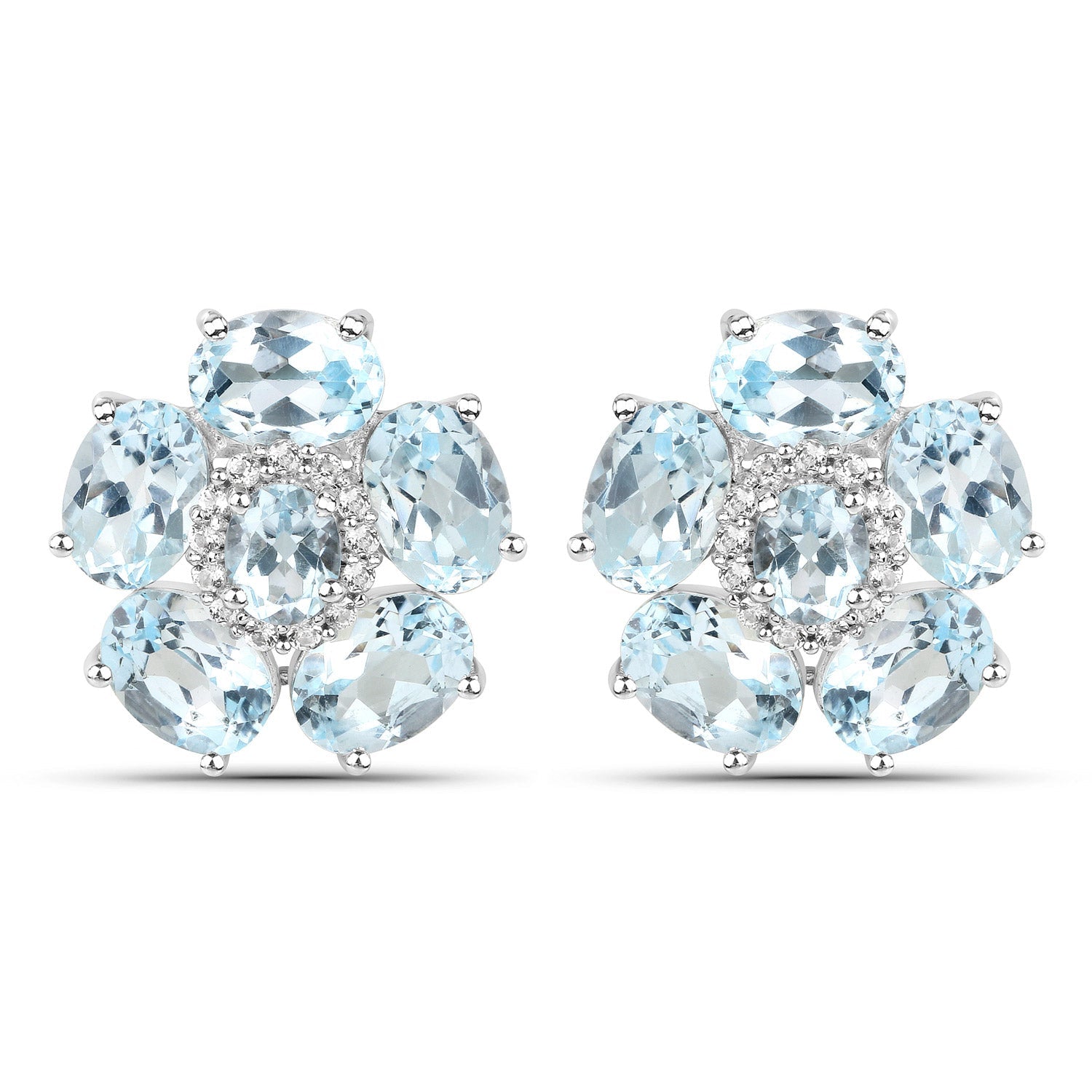 18K White Gold Plated 10.48 Carat Genuine Blue Topaz and White Topaz .925 Sterling Silver Earrings Bids.com