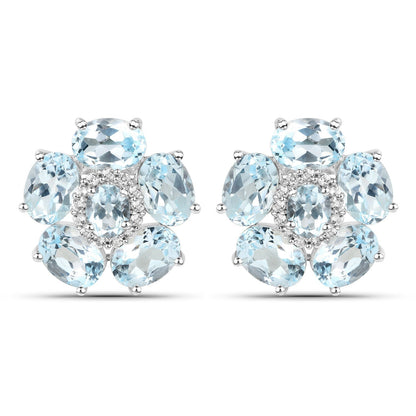 18K White Gold Plated 10.48 Carat Genuine Blue Topaz and White Topaz .925 Sterling Silver Earrings Bids.com
