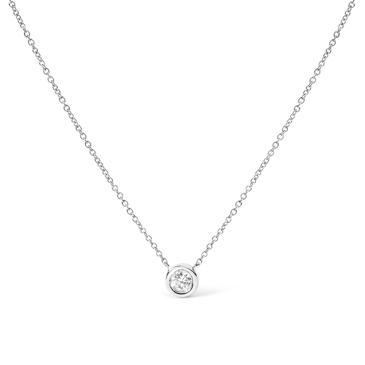 2 Micron 14K Rose Gold Plated Sterling Silver Bezel-Set Diamond Solitaire Pendant Necklace (1/3 cttw, H-I Color, I1-I2 Clarity) Bids.com