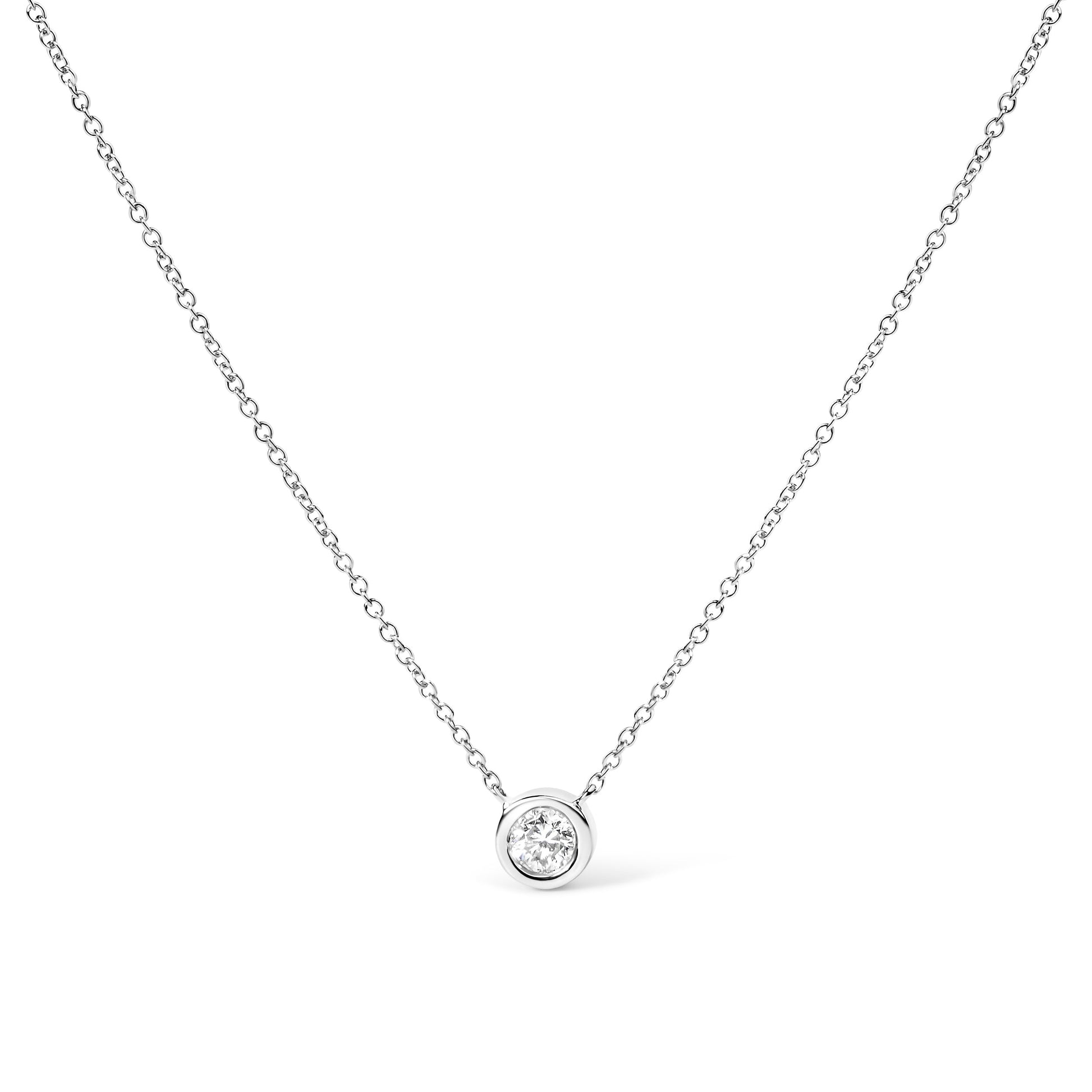 2 Micron 14K Rose Gold Plated Sterling Silver Bezel-Set Diamond Solitaire Pendant Necklace (1/3 cttw, H-I Color, I1-I2 Clarity) Bids.com