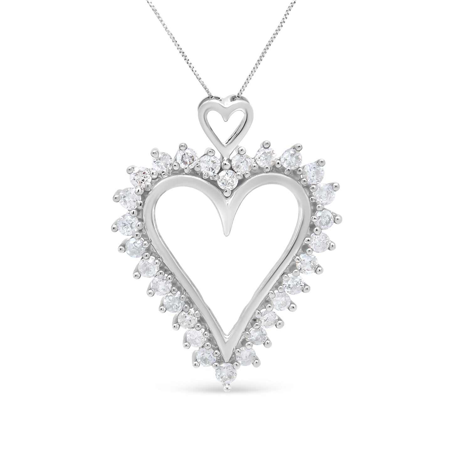 .925 Sterling Silver 1 3/4 Cttw Round Diamond Lined Open Heart Pendant 18" Necklace (I-J Color, I2-I3 Clarity) Bids.com