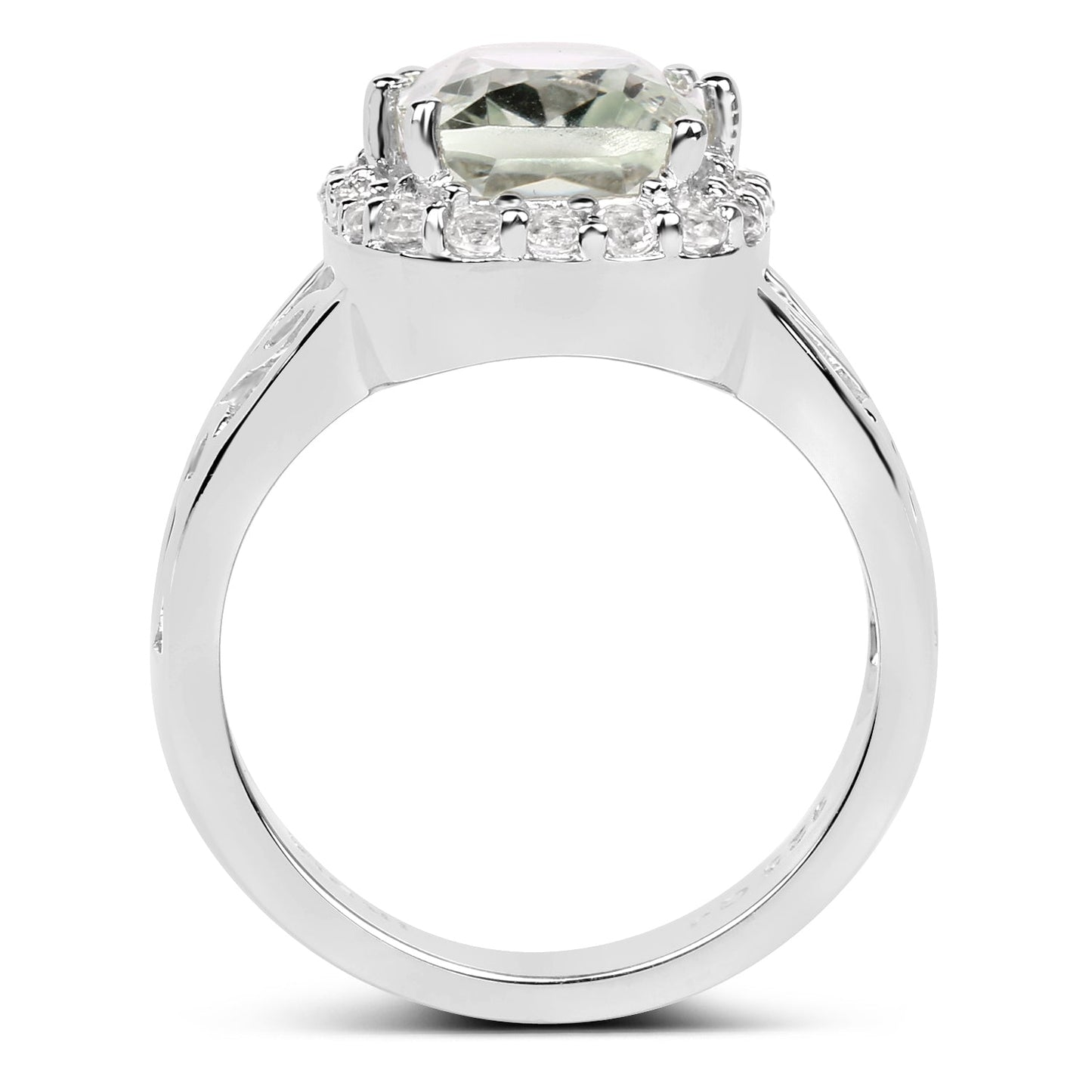 3.94 Carat Genuine Green Amethyst and White Topaz .925 Sterling Silver Ring Bids.com