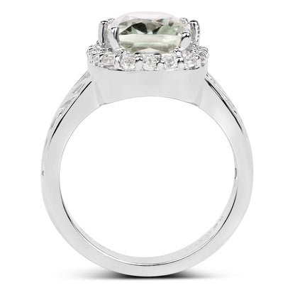 3.94 Carat Genuine Green Amethyst and White Topaz .925 Sterling Silver Ring Bids.com