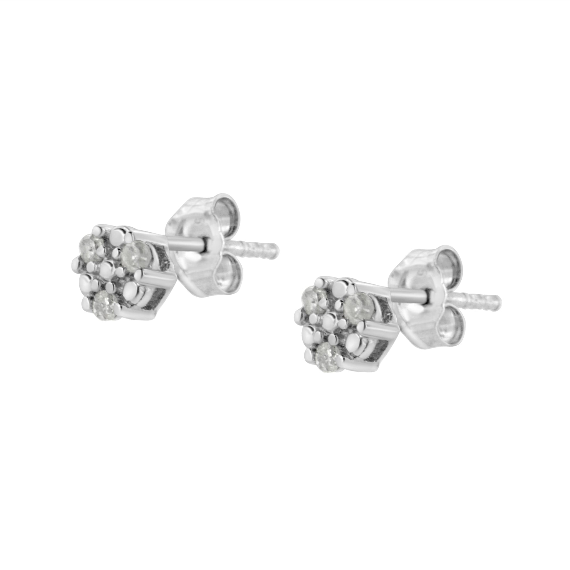 .925 Sterling Silver 1/10 cttw Prong Set Round-Cut Trio Diamond Stud Earrings (I-J Color, I3 Clarity) Bids.com