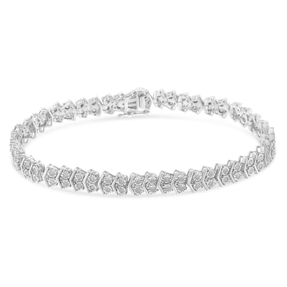 .925 Sterling Silver 1.0 Cttw Chevron 2 Stone Arrow Link Tennis Bracelet (I-J Color, I3 Clarity) - 7â€ Bids.com