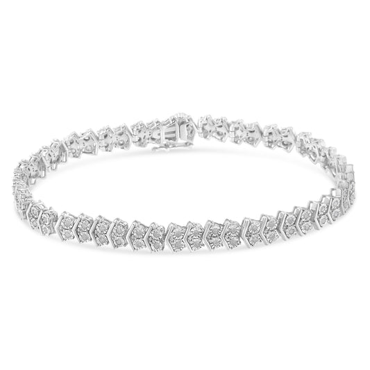 .925 Sterling Silver 1.0 Cttw Chevron 2 Stone Arrow Link Tennis Bracelet (I-J Color, I3 Clarity) - 7â€ Bids.com
