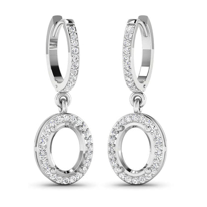 0.32 Carat Genuine White Diamond 14K White Gold Semi Mount Earrings - holds 8x6mm Oval Gemstones Bids.com