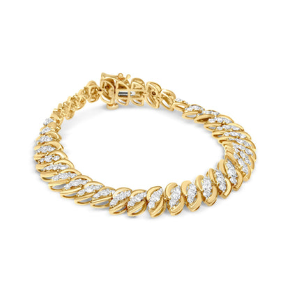 10K Yellow Gold 5.0 Cttw Diamond Double Row S-Link Cuban Bracelet (J-K Color, I2-I3 Clarity) - 7.25" Inches Bids.com