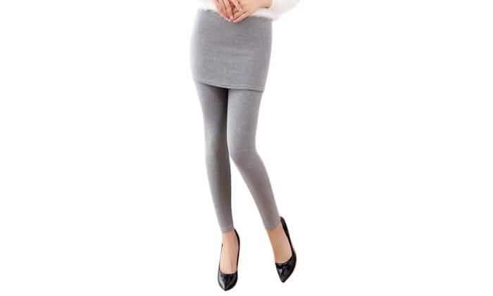 Thick Lined Leggings with Attached Skirt - Light Gray DailySale