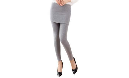 Thick Lined Leggings with Attached Skirt - Light Gray DailySale