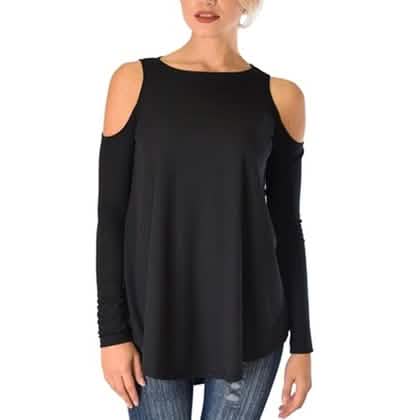 Women's Ribbed Cold-Shoulder Long-Sleeve Top - Assorted Sizes DailySale