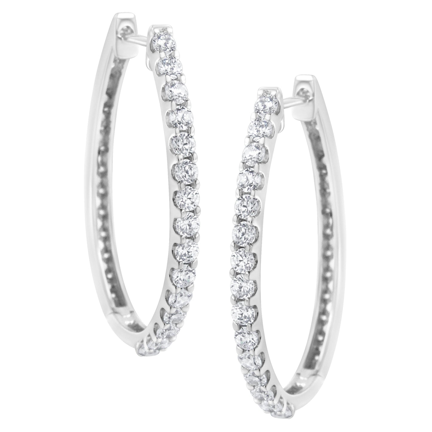 14K White Gold 2.0 Cttw Round Brilliant Cut Diamond Oblong Hinged Leverback Hoop Earrings (I-J Color, I1-I2 Clarity) Bids.com