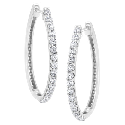 14K White Gold 2.0 Cttw Round Brilliant Cut Diamond Oblong Hinged Leverback Hoop Earrings (I-J Color, I1-I2 Clarity) Bids.com