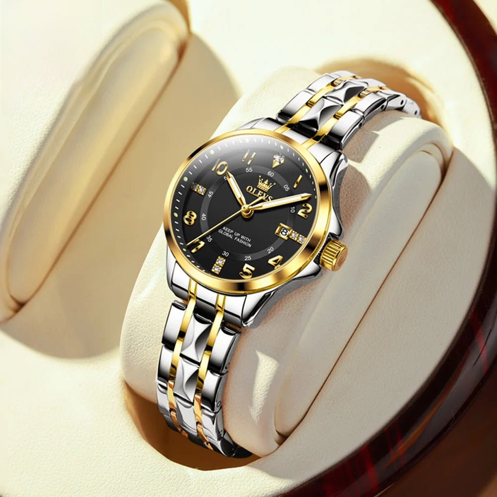 Women's Stainless Steel Two Tone Quartz Watch With Date BandsCo Straps