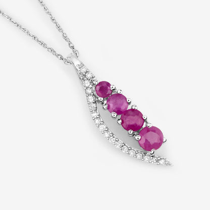 0.43 Carat Genuine Ruby and White Diamond 14K White Gold Pendant Bids.com