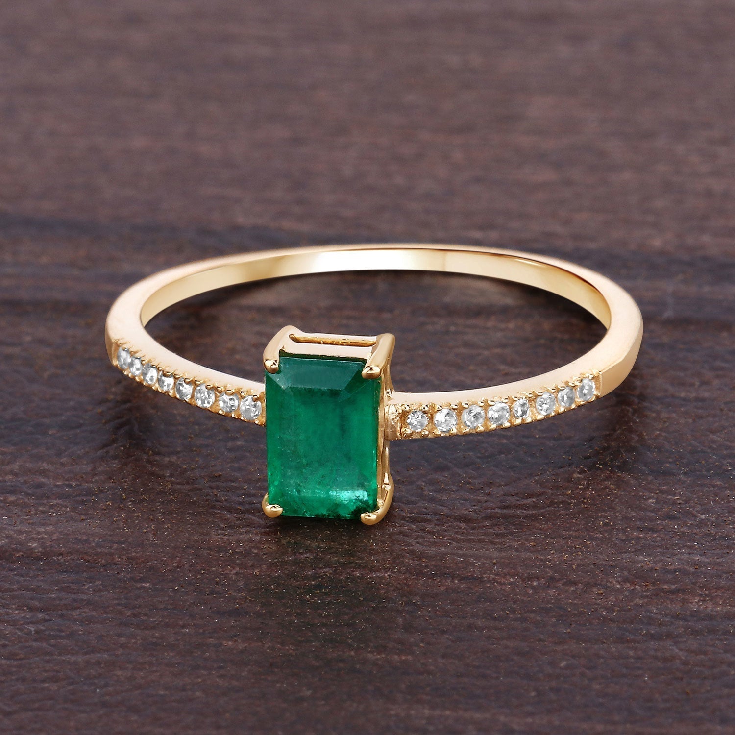 0.59 Carat Genuine Zambian Emerald and White Diamond 14K Yellow Gold Ring Bids.com