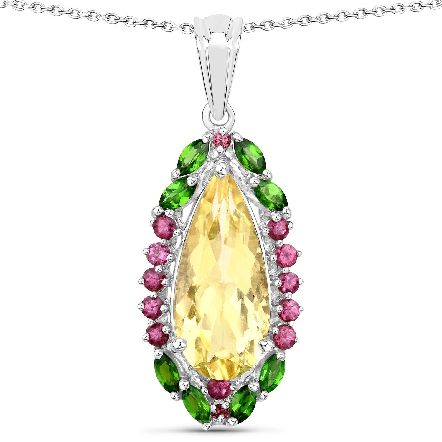 "6.19 Carat Genuine Citrine, Chrome Diopside and Rhodolite Garnet .925 Sterling Silver Pendant Bids.com