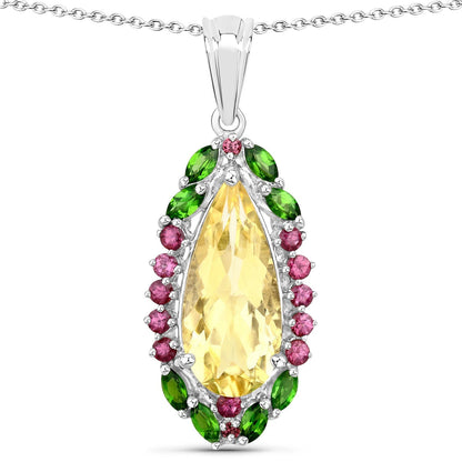"6.19 Carat Genuine Citrine, Chrome Diopside and Rhodolite Garnet .925 Sterling Silver Pendant Bids.com