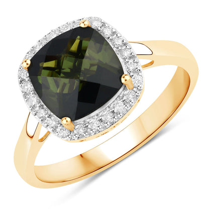 2.64 Carat Genuine Green Tourmaline and White Diamond 14K Yellow Gold Ring Bids.com