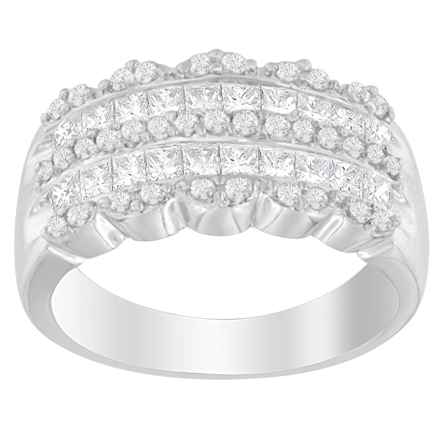14K White Gold 1 1/7ct. TDW Round and Princess-Cut Diamond Ring(H-I, SI2-I1) Bids.com